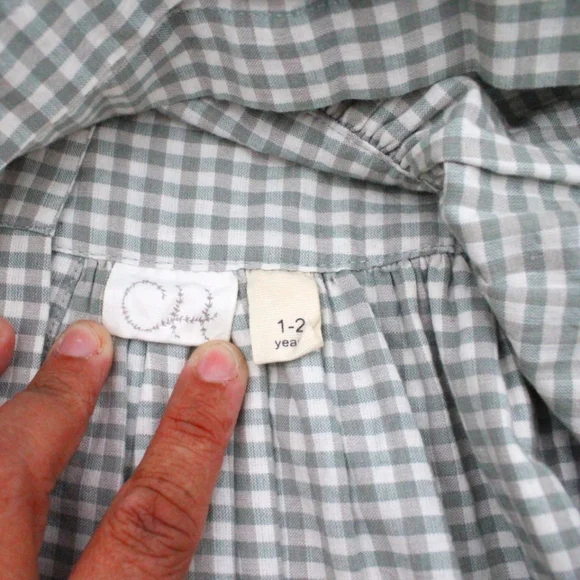 Toddler Girls Handmade Checkered Dress Sage Green (1-2 yr olds) - Picture 7 of 7